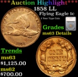 ***Auction Highlight*** 1858 LL Flying Eagle Cent 1c Graded ms63 Details By SEGS (fc)