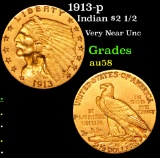 1913-p Gold Indian Quarter Eagle $2 1/2 Grades Choice AU/BU Slider