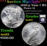 ***Auction Highlight*** 1926-p Vam 7 R5 Peace Dollar $1 Graded GEM Unc By USCG (fc)