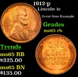 1912-p Lincoln Cent 1c Grades GEM Unc RB