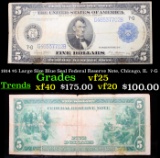 1914 $5 Large Size Blue Seal Federal Reserve Note, Chicago, IL  7-G Grades vf+