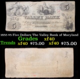 1855 $5 Five Dollars The Valley Bank of Maryland Grades xf