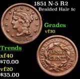 1851 N-5 R2 Braided Hair Large Cent 1c Grades vf++