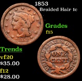 1853 Braided Hair Large Cent 1c Grades f+