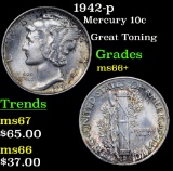 1942-p Mercury Dime 10c Grades GEM++ Unc