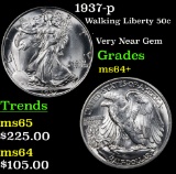 1937-p Walking Liberty Half Dollar 50c Grades Choice+ Unc