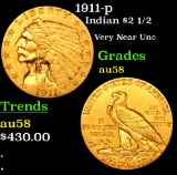 1911-p Gold Indian Quarter Eagle $2 1/2 Grades Choice AU/BU Slider