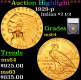 ***Auction Highlight*** 1929-p Gold Indian Quarter Eagle $2 1/2 Graded ms64 By SEGS (fc)