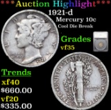 ***Auction Highlight*** 1921-d Mercury Dime 10c Graded vf35 By SEGS (fc)