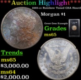 ***Auction Highlight*** 1885-cc Rainbow Toned GSA Hoard Morgan Dollar $1 Grades GEM Unc (fc)