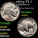 1913-p TY I Buffalo Nickel 5c Grades Choice+ Unc