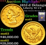 ***Auction Highlight*** 1852-d Delanga Gold Liberty Quarter Eagle $2 1/2 Graded Select Unc By USCG (
