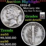 ***Auction Highlight*** 1916-d Mercury Dime 10c Graded au53 details By SEGS (fc)