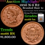 ***Auction Highlight*** 1850 N-9 R2 Braided Hair Large Cent 1c Graded ms66 bn By SEGS (fc)