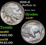 1916-d Buffalo Nickel 5c Grades Choice AU/BU Slider+
