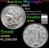 ***Auction Highlight*** 1865 Three Cent Copper Nickel 3cn Graded ms66 By SEGS (fc)
