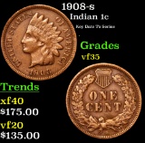 1908-s Indian Cent 1c Grades vf++