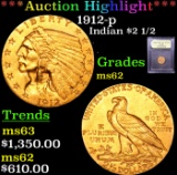 ***Auction Highlight*** 1912-p Gold Indian Quarter Eagle $2 1/2 Graded Select Unc By USCG (fc)