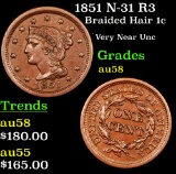 1851 N-31 R3 Braided Hair Large Cent 1c Grades Choice AU/BU Slider