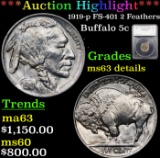 ***Auction Highlight*** 1919-p FS-401 2 Feathers Buffalo Nickel 5c Graded ms63 details By SEGS (fc)