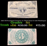 1865 US Fractional Currency 3c Third Issue fr-1226 Washingon Grades f+