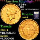 ***Auction Highlight*** 1854-s Gold Dollar $1 Graded Choice Unc By USCG (fc)