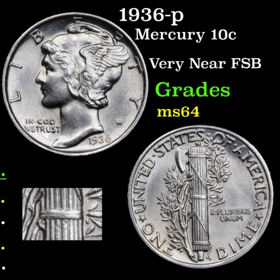 1936-p Mercury Dime 10c Grades Choice Unc