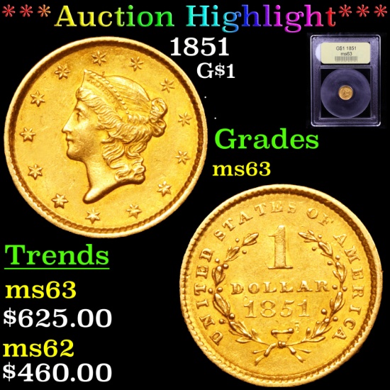 ***Auction Highlight*** 1851 Gold Dollar $1 Graded Select Unc By USCG (fc)