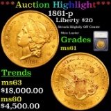 ***Auction Highlight*** 1861-p Gold Liberty Double Eagle $20 Graded ms61 By SEGS (fc)