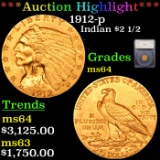 ***Auction Highlight*** 1912-p Gold Indian Quarter Eagle $2 1/2 Graded ms64 By SEGS (fc)