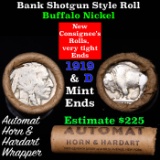 Buffalo Nickel Shotgun Roll in Old Bank Style 'Automat Horn & Hardhat' Wrapper 1919 & d Mint Ends