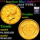 ***Auction Highlight*** 1854 TYPE 1 Gold Dollar $1 Graded Select+ Unc By USCG (fc)