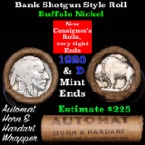 Buffalo Nickel Shotgun Roll in Old Bank Style 'Automat Horn & Hardhat' Wrapper 1920 & d Mint Ends