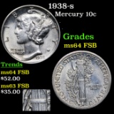 1938-s Mercury Dime 10c Grades Choice Unc FSB