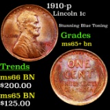 1910-p Lincoln Cent 1c Grades GEM+ Unc BN