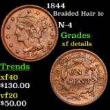 1844 Braided Hair Large Cent 1c Grades xf details