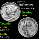 1931-p Mercury Dime 10c Grades Choice AU/BU Slider