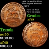 1863 Union For Ever Washingon Mounted Civil War Token 1c Grades xf+