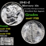 1941-d Mercury Dime 10c Grades GEM++ FSB