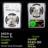 NGC 1923-p Peace Dollar $1 Graded ms65 By NGC