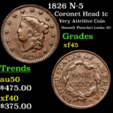 1826 N-5 Coronet Head Large Cent 1c Grades xf+