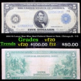 1914 $5 Large Size Blue Seal Federal Reserve Note, Chicago,IL  7-G Grades vf, very fine