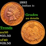 1892 Indian Cent 1c Grades AU Details