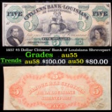 1857 $5 Dollar Citizens' Bank of Louisiana Shreveport Grades Choice AU