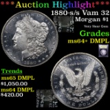 ***Auction Highlight*** 1880-s /s Vam 32 Morgan Dollar $1 Graded Choice Unc+ DMPL By USCG (fc)