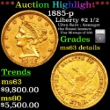 ***Auction Highlight*** 1885-p Gold Liberty Quarter Eagle $2 1/2 Graded ms63 details By SEGS (fc)