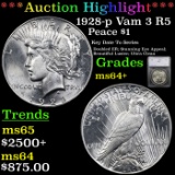 ***Auction Highlight*** 1928-p Vam 3 R5 Peace Dollar $1 Graded ms64+ By SEGS (fc)