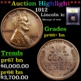 Proof ***Auction Highlight*** 1912 Lincoln Cent 1c Graded Gem++ Proof BN By USCG (fc)