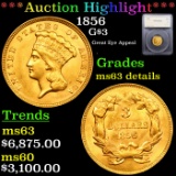 ***Auction Highlight*** 1856 Three Dollar Gold 3 Graded ms63 details By SEGS (fc)