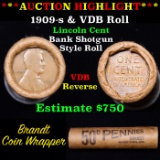 Lincoln Wheat cent 1c orig roll, 1909-s end, VDB other end
